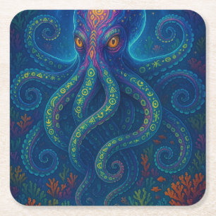 Trippy Blue Octopus Rechteckiger Pappuntersetzer