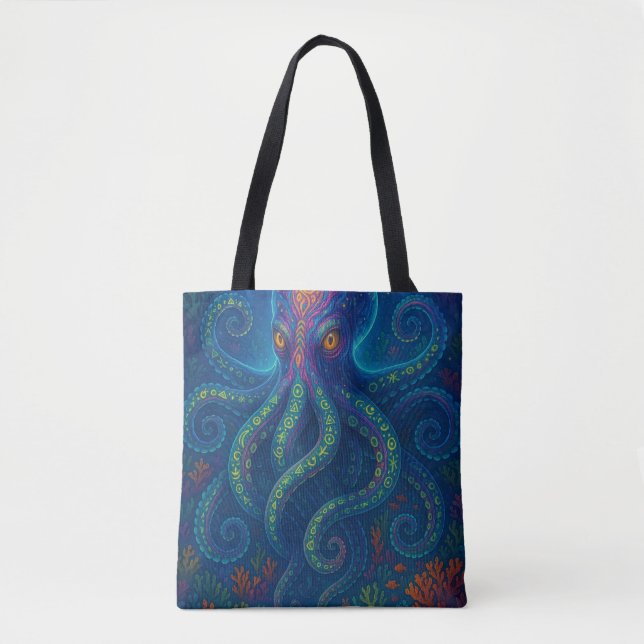 Trippy Blue Octopus Tasche (Vorderseite)
