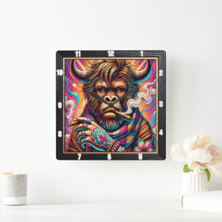 Trippy Buffalo Psychedelic Quadratische Wanduhr