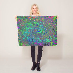 Trippy Chartreuse und Blau Retro Flüssigkeit Wirbe Fleecedecke