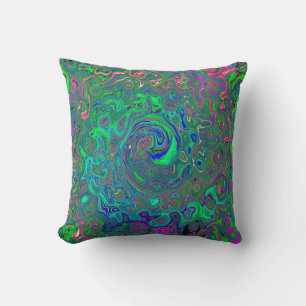 Trippy Chartreuse und Blau Retro Flüssigkeit Wirbe Kissen