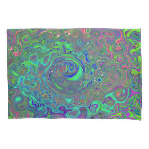 Trippy Chartreuse und Blau Retro Flüssigkeit Wirbe Kissenbezug