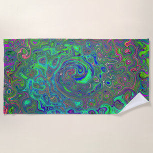 Trippy Chartreuse und Blau Retro Flüssigkeit Wirbe Strandtuch