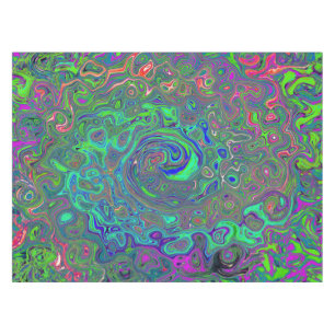 Trippy Chartreuse und Blau Retro Flüssigkeit Wirbe Tischdecke