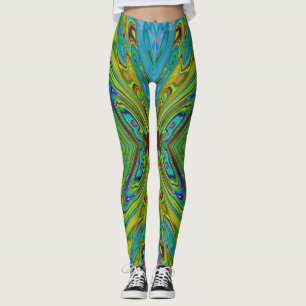 Trippy Chartreuse und Blaue Abstrakte Schmetterlin Leggings