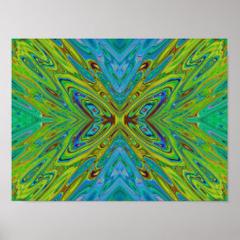 Trippy Chartreuse und Blue Abstrakt Butterfly Poster