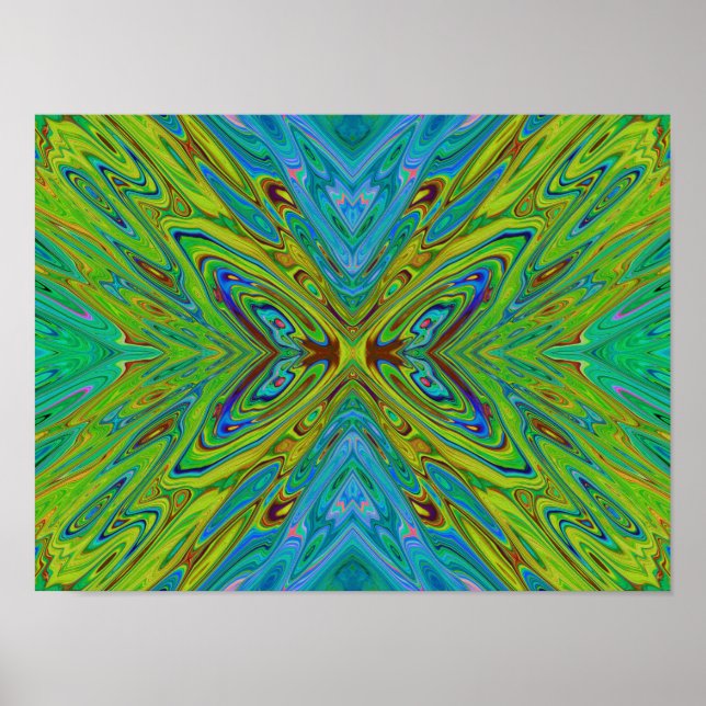 Trippy Chartreuse und Blue Abstrakt Butterfly Poster (Vorne)