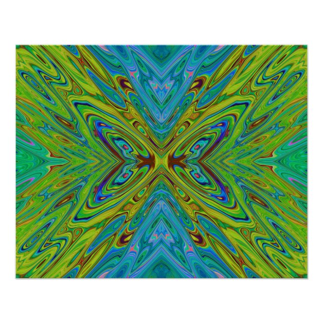 Trippy Chartreuse und Blue Abstrakt Butterfly Poster (Vorderseite)