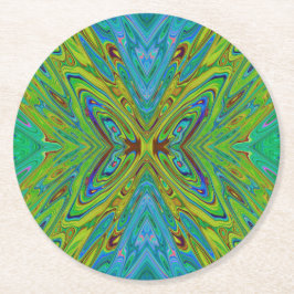 Trippy Chartreuse und Blue Abstrakt Butterfly Runder Pappuntersetzer