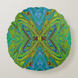 Trippy Chartreuse und Blue Abstrakt Butterfly Rundes Kissen