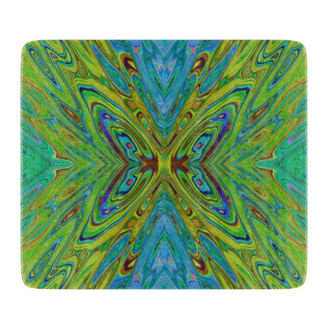 Trippy Chartreuse und Blue Abstrakt Butterfly Schneidebrett (Vorderseite)