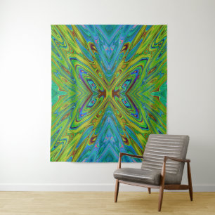 Trippy Chartreuse und Blue Abstrakt Butterfly Wandteppich