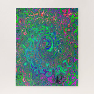 Trippy Chartreuse und Blue Retro Liquid Swirl