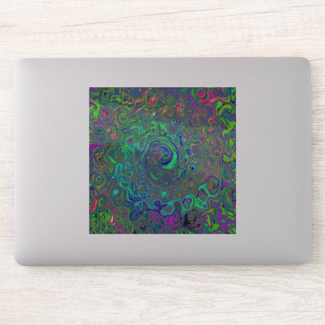 Trippy Chartreuse und Blue Retro Liquid Swirl Aufkleber (Computer)