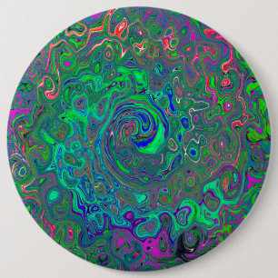 Trippy Chartreuse und Blue Retro Liquid Swirl Button