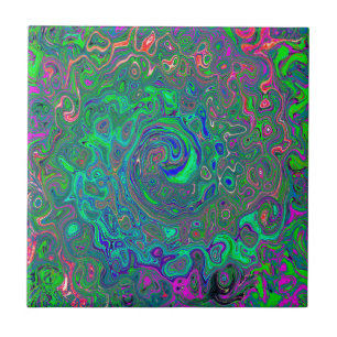 Trippy Chartreuse und Blue Retro Liquid Swirl Fliese