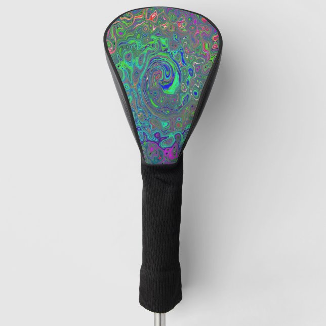 Trippy Chartreuse und Blue Retro Liquid Swirl Golf Headcover (Vorderseite)
