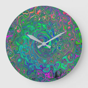 Trippy Chartreuse und Blue Retro Liquid Swirl Große Wanduhr