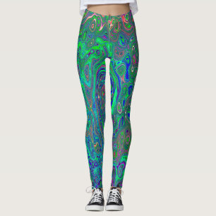 Trippy Chartreuse und Blue Retro Liquid Swirl Leggings