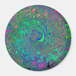 Trippy Chartreuse und Blue Retro Liquid Swirl Magnet