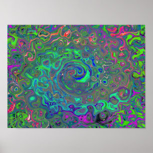 Trippy Chartreuse und Blue Retro Liquid Swirl Poster