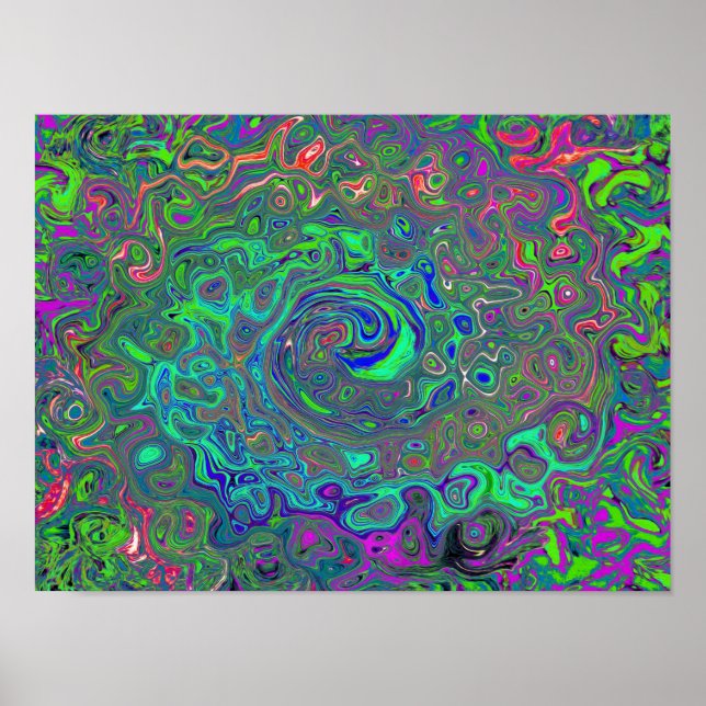 Trippy Chartreuse und Blue Retro Liquid Swirl Poster (Vorne)