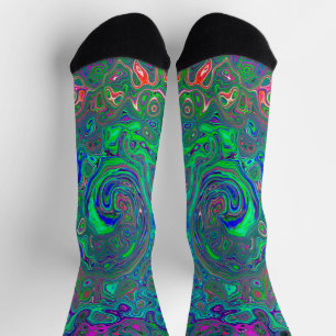 Trippy Chartreuse und Blue Retro Liquid Swirl Socken