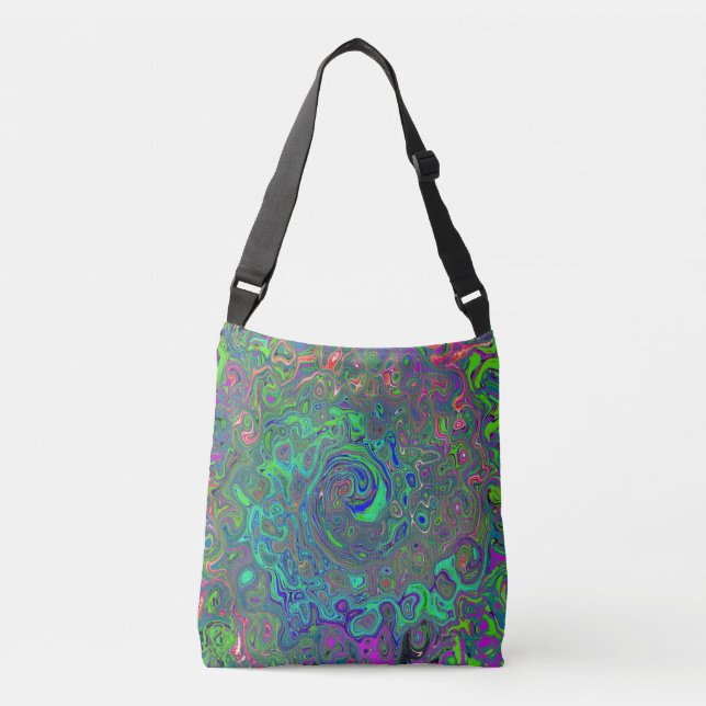 Trippy Chartreuse und Blue Retro Liquid Swirl Tragetaschen Mit Langen Trägern (Vorderseite)