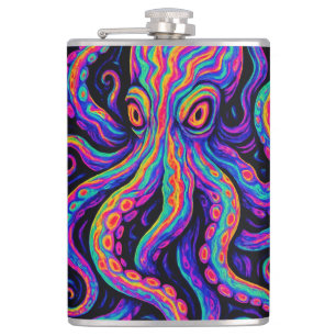 Trippy Colorful Octopus Flachmann