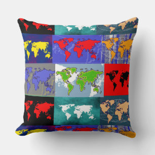 trippy colorful world maps pattern kissen