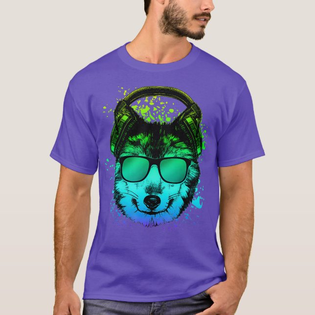 Trippy DJ Gift EDM Techno House Wolves Wolf T-Shirt (Vorderseite)