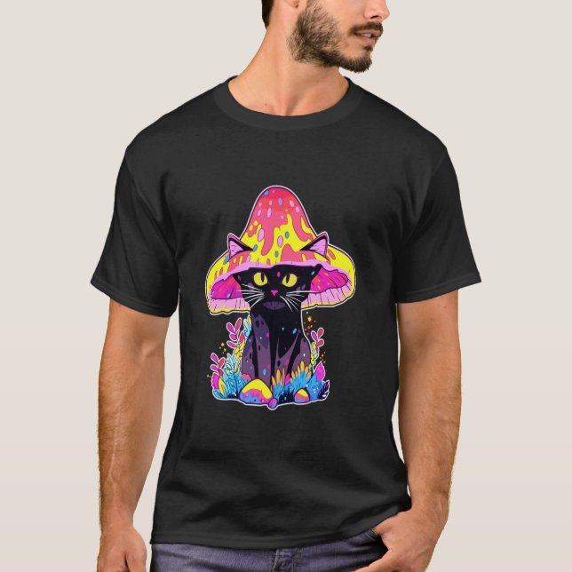 Trippy EDM Rave Niedlich Psychedelic Cat Mushroom  T-Shirt (Vorderseite)