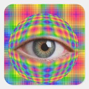 Trippy-Eugapfelkunst Surrealer Regenbogen-Karopa Quadratischer Aufkleber