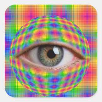 Trippy-Eugapfelkunst | Surrealer Regenbogen-Karopa Quadratischer Aufkleber
