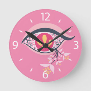 Trippy Eye Rosa Blumen Psychedelischer Surrealist Runde Wanduhr
