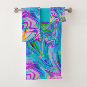 Trippy Flüssig Buntes Abstraktes Muster Blau Badhandtuch Set