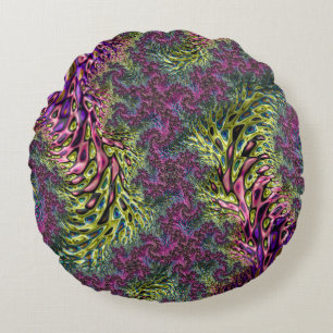 Trippy Funky Groovy Digitale abstrakte Fraktal-Kun Rundes Kissen