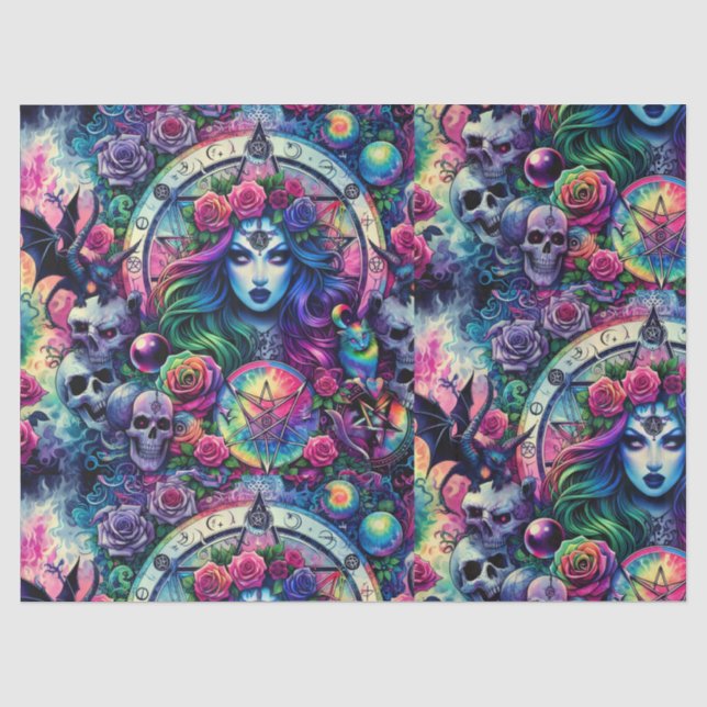 Trippy-gefärbte Krawatte Halloween-Göttin-Geschenk Seidenpapier (Vorderseite)