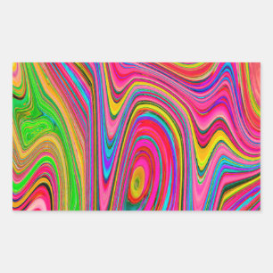 Trippy Gelb, Rot und Blau Abstrakte Groovy Kunst Rechteckiger Aufkleber