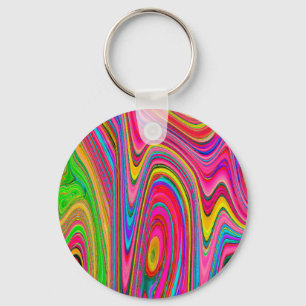 Trippy Gelb, Rot und Blau Abstrakte Groovy Kunst Schlüsselanhänger