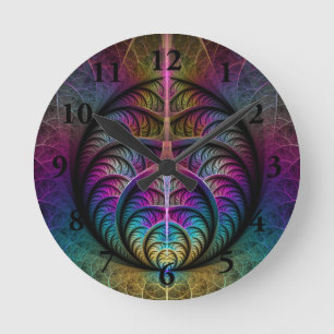 Trippy gemustert farbenfrohe abstrakte Fraktalkuns Runde Wanduhr