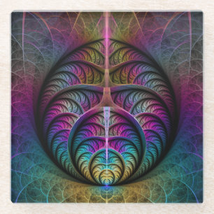 Trippy gemusterte bunte abstrakte Fraktal-Kunst Glasuntersetzer
