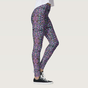 Trippy geometrisches Abstrakt in Lila, Grün, Schwa Leggings