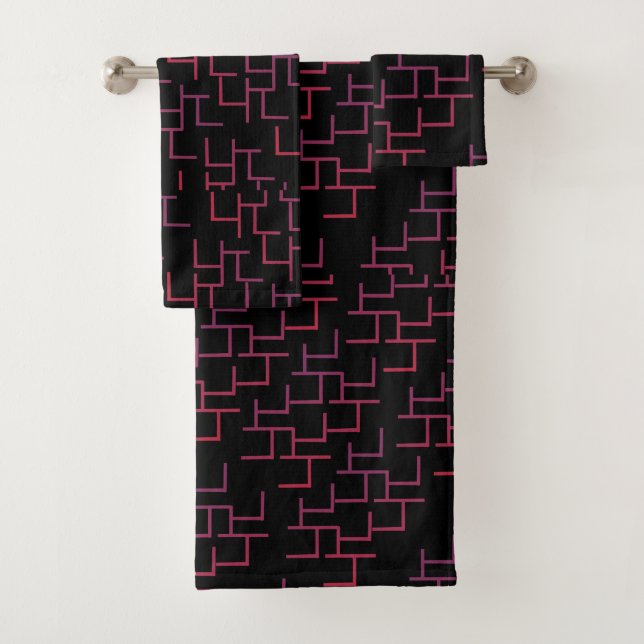 Trippy Gradient Maze Black Red Badhandtuch Set (Insitu)