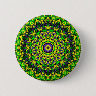 Trippy Groovy Retro Hippie Colorful Mandala Art Button