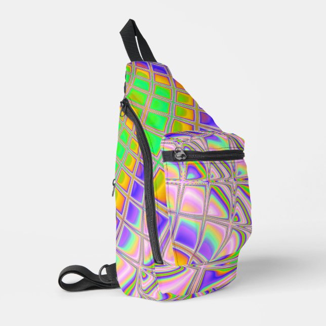 Trippy Groovy Vibrany Abstraktes digitales Fraktal Crossbody Bag (Linke Seite)