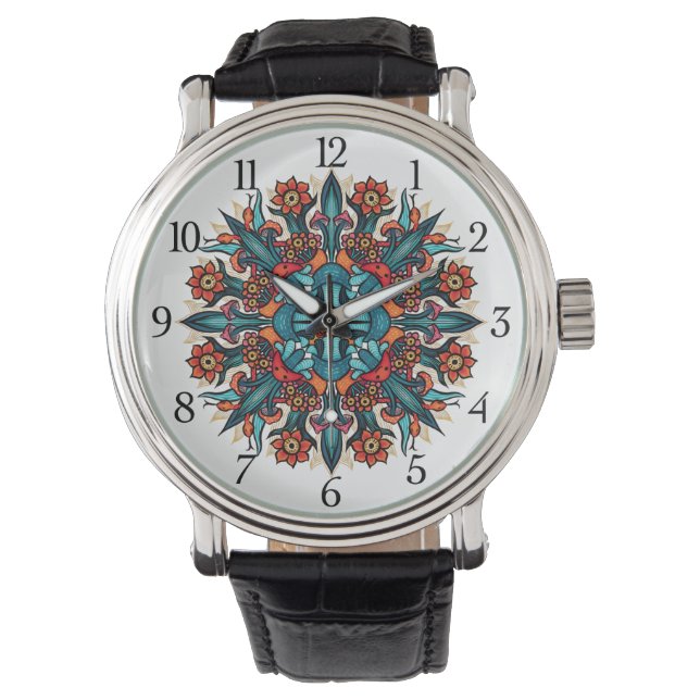 Trippy hippie psychedelic groovy mushroom mandala armbanduhr (Vorderseite)