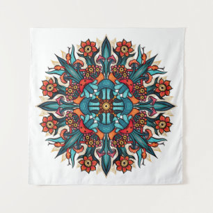Trippy hippie psychedelic groovy mushroom mandala wandteppich