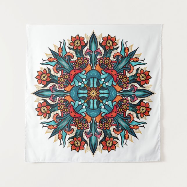 Trippy hippie psychedelic groovy mushroom mandala wandteppich (Vorderseite)