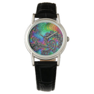 Trippy Hippie Psychedelic Rainbow Spiral Fraktal Armbanduhr